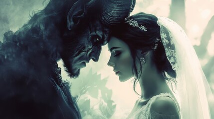 Fototapeta premium Princess bride demon groom calm wedding