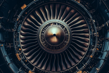 Fototapeta premium Close up shot of jet engine from airplane, Hard material jet engine.