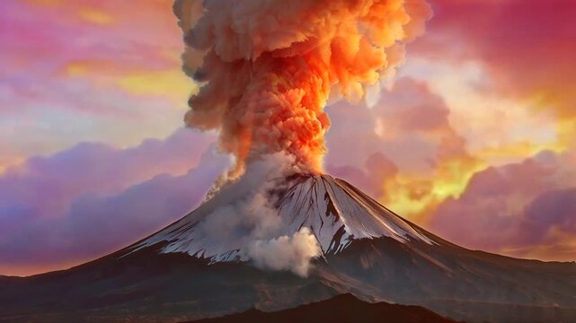"Majestic Eruption of Mount Merapi: Stunning Sky and Lava Flow"