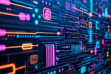 Obraz premium A close up of a computer screen with a circuit board in the background