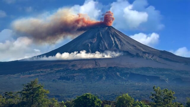 "Majestic Eruption of Mount Merapi: Stunning Sky and Lava Flow"
