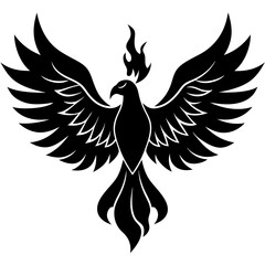 Obraz premium Vector silhouette bird with fire wings