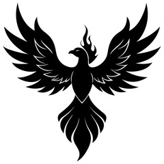 Vector silhouette bird with fire wings