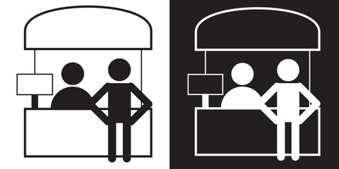 Sales booth vector icon, promo stand symbol. flat style. sales booth icon template black for your web site design, logo, app, UI. stand symbol. promo stand sign. EPS 10.