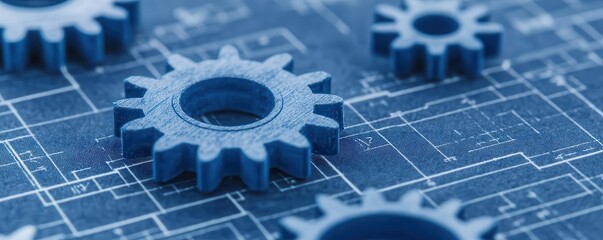 Blueprint of a complex mechanical system, gears and pulleys detailed, engineering marvel