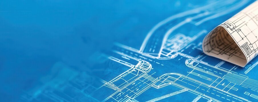 Closeup of a blueprint showing detailed road intersection plans, civil engineering focus