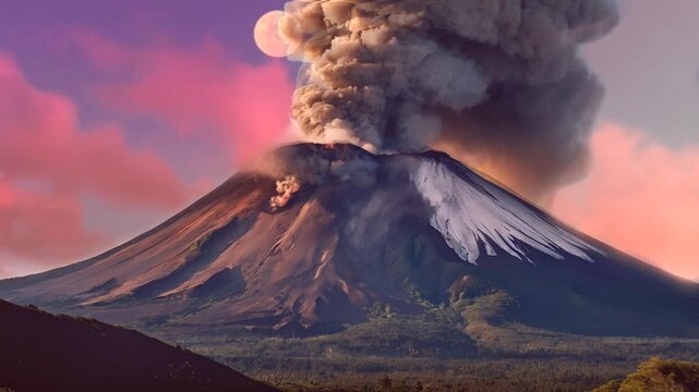 "Majestic Eruption of Mount Merapi: Stunning Sky and Lava Flow"