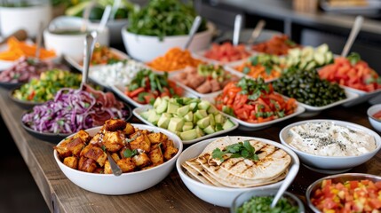 Obraz premium Colorful Fresh Vegetables And Spices Arranged In Bowls On Dark Wooden Table