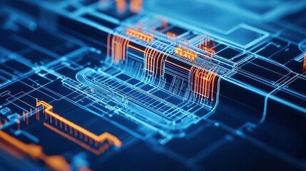 Detailed blueprint of a dam, structural reinforcements and spillway, civil engineering