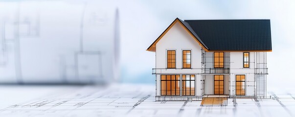 Blueprint of a residential building, structural walls and foundation highlighted