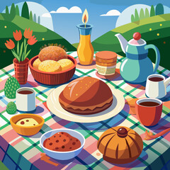 Breakfast table scene featuring haggis on a art vector