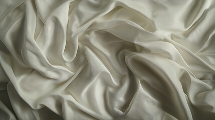 Obraz premium A close-up view of a crumpled white fabric, possibly a sheet or a bedsheet. The fabric displays multiple wrinkles and folds, creating a complex and intricate pattern