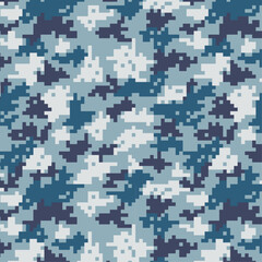 Digital Pixel Camouflage seamless fabric print pattern. Hunting digital pixelated tiles. Woodland military textile. Modern camo uniform for war soldiers. Multicolor militaristic wallpaper vector.