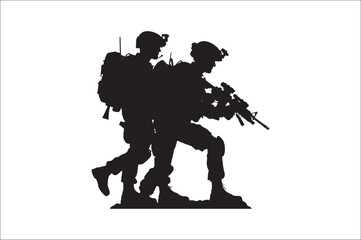 Silhouettes of Army Combat Soldiers, soldiers Vector Silhouette. Veteran Soldier vector. 