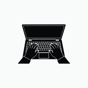 recommend clip art: Typing laptop silhouette isotated on white background.