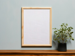 Wonderful Poster mockup with wooden frame in home interior background