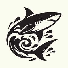 Shark line art Vector Illustration Black silhouette