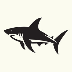Shark line art Vector Illustration Black silhouette