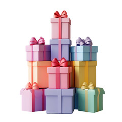 Fototapeta premium Festive Stack of Colorful Wrapped Gift Boxes with Ribbons on Plain Background transparent png