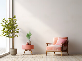 Awesome The interior has a armchair on empty white wall background