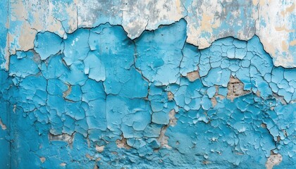 Cracked blue paint revealing texture on a weathered wall