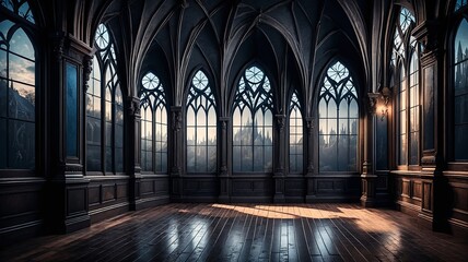 Gothic Cathedral Interior at Sunset