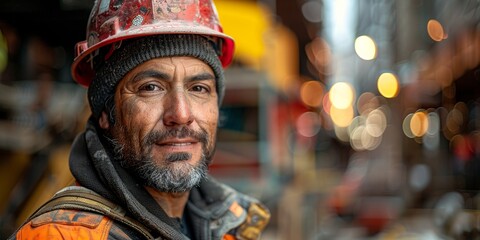 Obraz premium Construction Worker Portrait with Bokeh Background