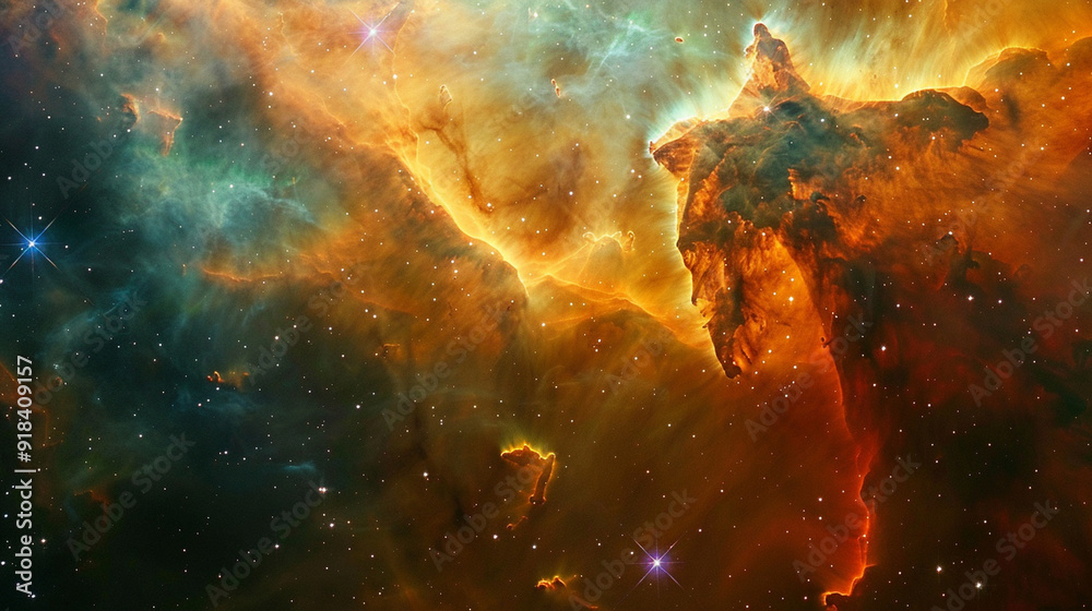 Wall mural close-up of a nebula-like pattern with vibrant hues, representing the birth of a star in a distant g