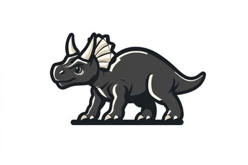 Fototapeta premium A cartoon illustration of a black triceratops dinosaur.