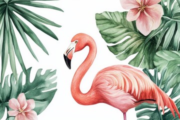Obraz premium A flamingo standing amongst tropical foliage.