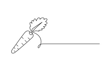 Simple carrot in continuous one line art drawing design, Growing carrot plant minimalist outline vector, Carrot vegetable in one continuous line art drawing style