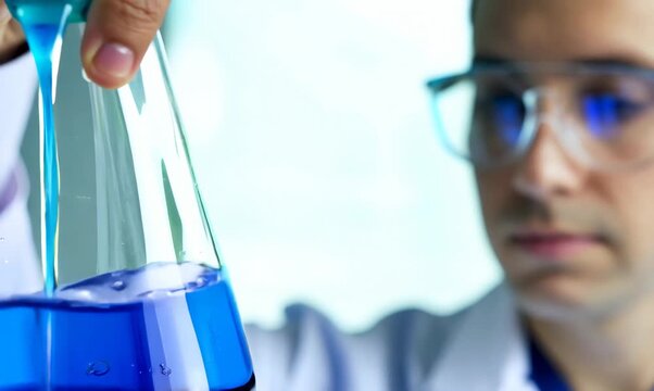 Close-up of Scientist Conducting Colorful Lab Experiments