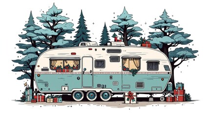 Christmas Camper Van in Forest