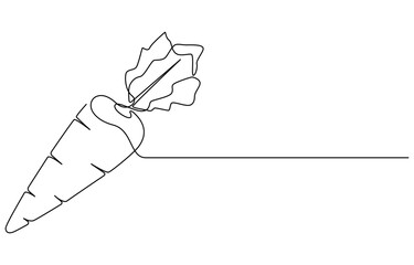Simple carrot in continuous one line art drawing design, Growing carrot plant minimalist outline vector, Carrot vegetable in one continuous line art drawing style
