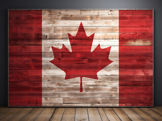 Luxurious Canadian flag with wood texture