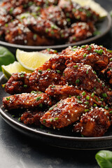 Spicy korean chicken wings with sesame seeds and chives