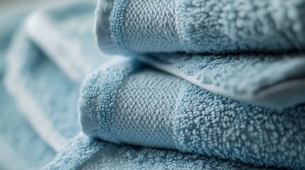 Close-up of Folded Soft Blue Towels