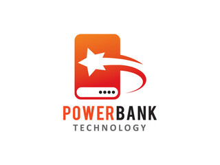 power bank and star logo symbol or icon template