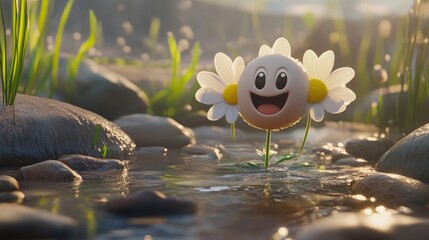 Naklejka premium Adorable daisy blossom with smiling emoticon.