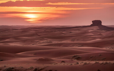 Fototapeta premium Desert Serenity Sunset Over a Golden Landscape