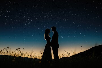 Fototapeta premium Silhouette of a Couple Under a Starry Night Sky