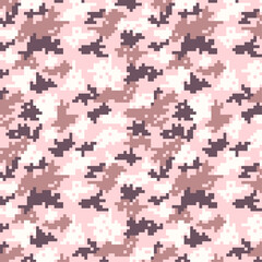 Digital Pixel Camouflage seamless fabric print pattern. Hunting digital pixelated tiles. Woodland military textile. Modern camo uniform for war soldiers. Multicolor militaristic wallpaper vector.