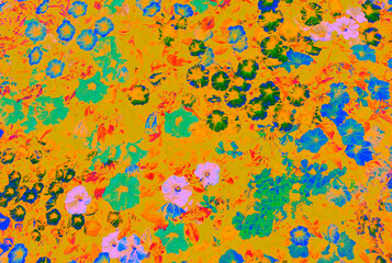 Flores psicodélicas alteradas digitalmente, efecto neón alucinógeno y artificial. Concepto abstracto.