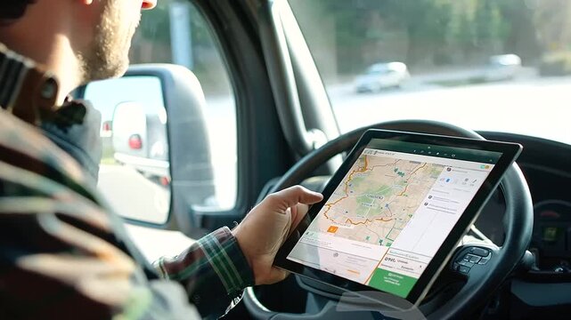 A logistics coordinator using a tablet to manage deliveries and optimize routes in real-time