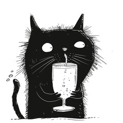 Cartoon cat holding a wine glass.
