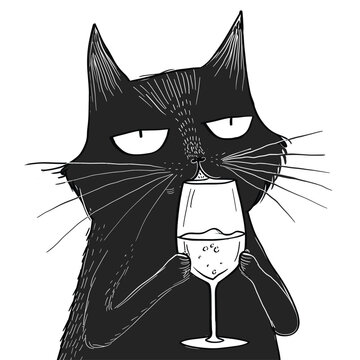 recommend clip art: Cartoon cat holding a wine glass.
                    