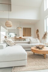 Spacious open-plan living room mockup featuring stylish furniture and contemporary decor