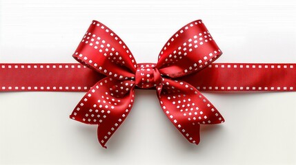 Red Bow With White Square Patterns On White Background