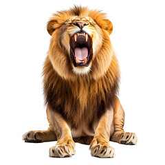 Majestic Lion Yawns with Fierce Intensity on Plain White Background  transparent png