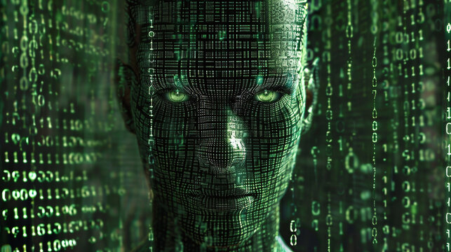 Digital Avatar in a Futuristic Matrix-Inspired Virtual Environment
